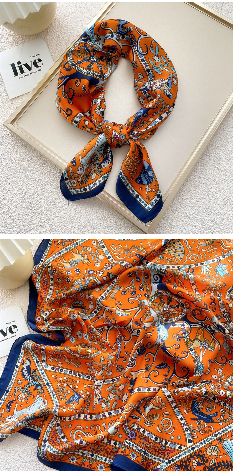 50g Weight Silk Scarf Classification Travel Occasion Silk Material Unisex Gender Printing Design Sweet Style Grey, Red, Green, Blue, Yellow, Black Color Unisex Sweet Silk Printing Silk Scarf 20