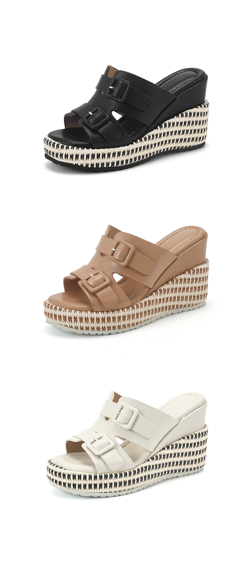 Sandal cao gót nữ đế xuồng da thật quai khóa mũi hở — màu đen, màu nâu nhạt, Trắng kem- chi tiết 19