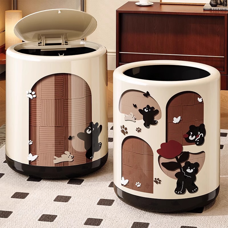 High-Quality 2026 New Model Cute Trash Can with Lid for Living Room, Bathroom, Toilet, and Kitchen