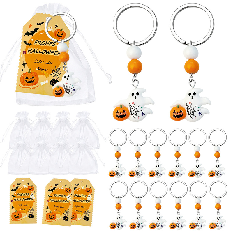 New Halloween Ghost Pumpkin Keychain Cute Cartoon Beaded Bag Pendant Party Decoration Small Gift