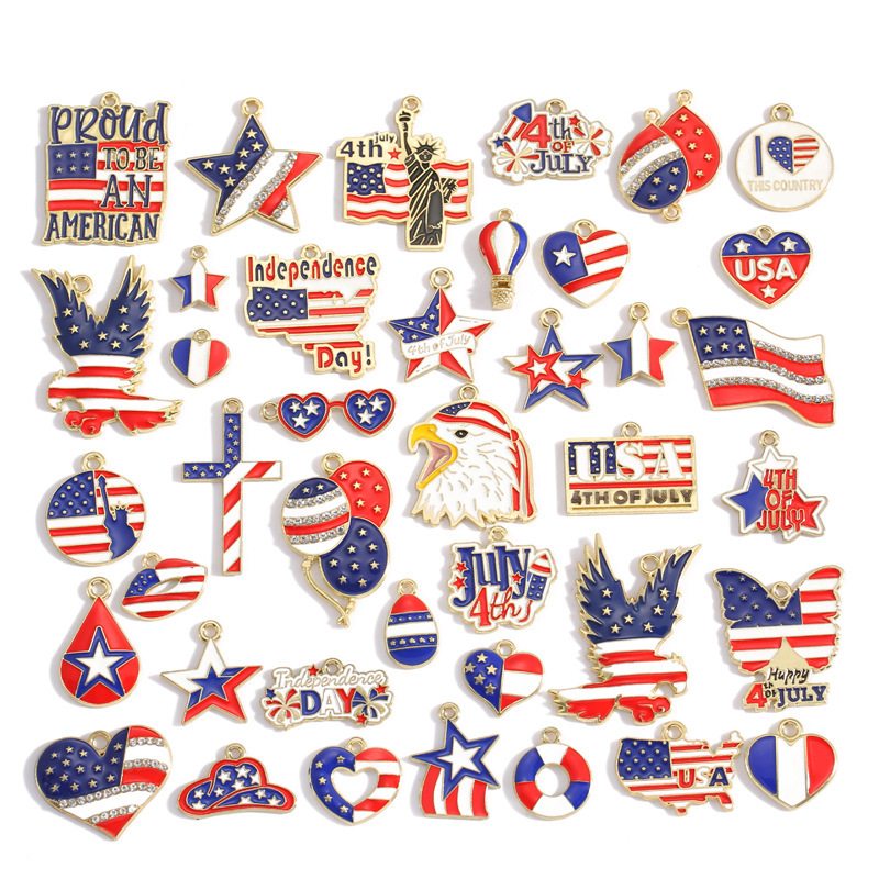 Oil-Drip Independence Day Pendant Star Flag Alloy Jewelry Accessories DIY Necklace Bracelet Pendant Bag Charm