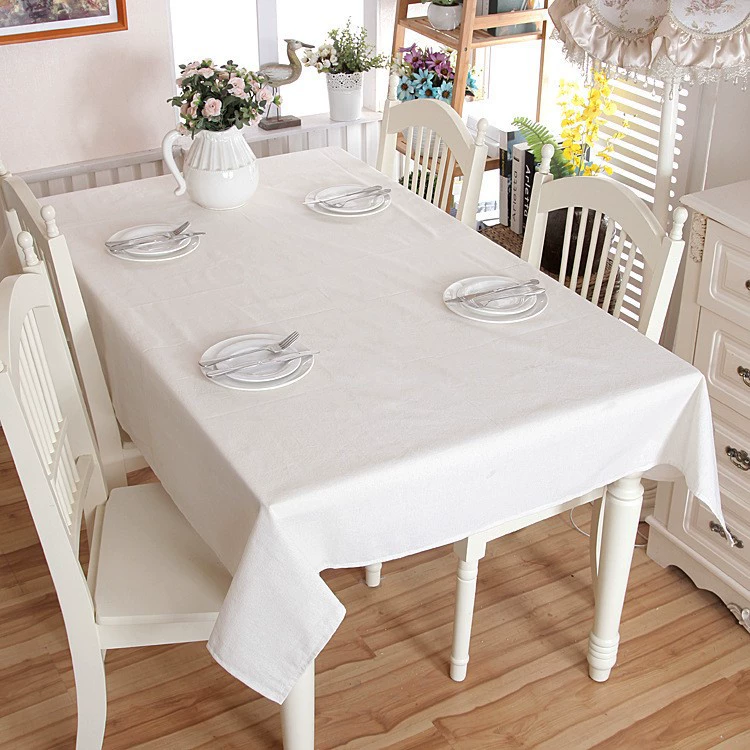 Tablecloth Polyester Cotton, Thickened White with Lace, Custom Sizes up to 140 cm