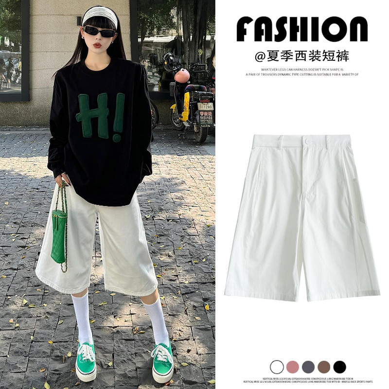 White Suit-Style Floral Shorts for Women, Summer Thin 2025 New High-Waisted Loose Slimming Over-The-Knee Capri Pants for Petite Figures White Suit-Style Floral Shorts for Women, Summer Thin 2025 New High-Waisted Loose Slimming Over-The-Knee Capri Pants for Petite Figures