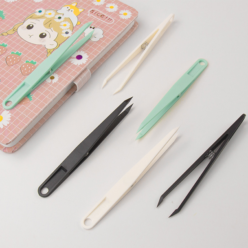 手账镊子马卡龙彩色咕卡塑料夹镊子手工DIY尖头美甲贴纸学生镊子
