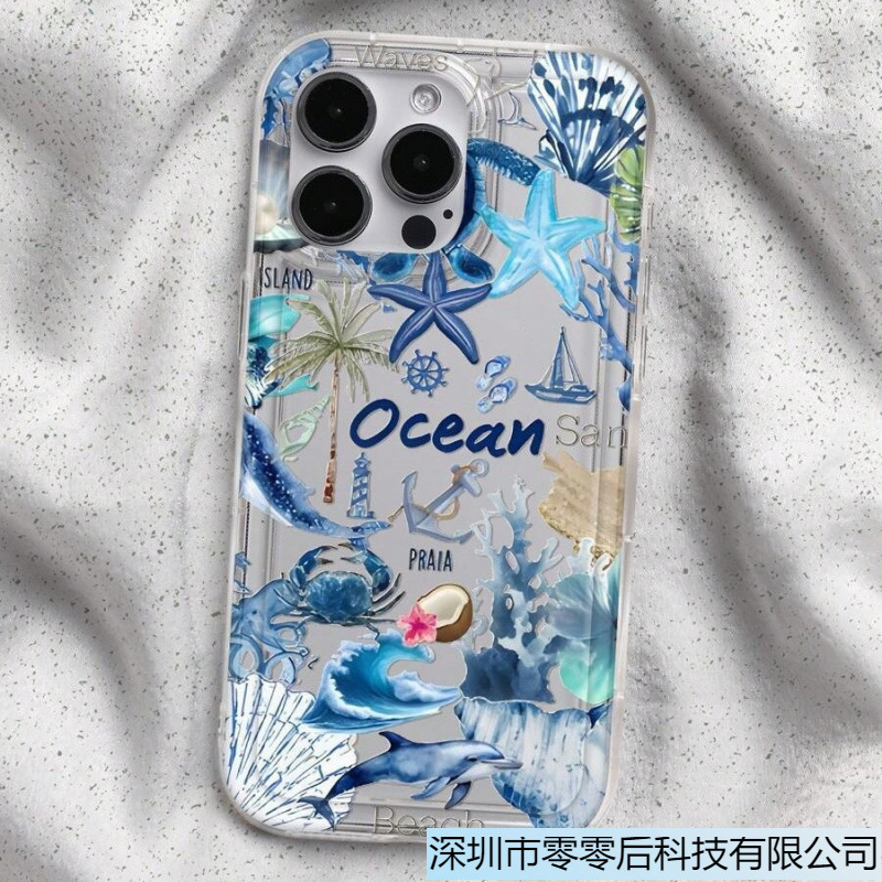 夏季海洋元素适用iPhone16promax苹果15手机壳14透明13气囊12爆11