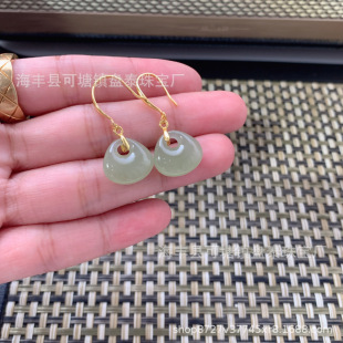 Manufacturer wholesale natural Hetian Jade Qingshui small lock bag ear hook S925 silver inlaid