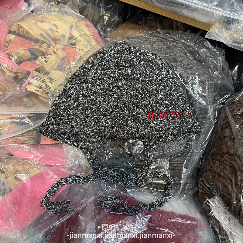 字母刺绣夹色针织帽子女秋冬新款韩版韩国减龄萝莉后开叉毛线帽|undefined