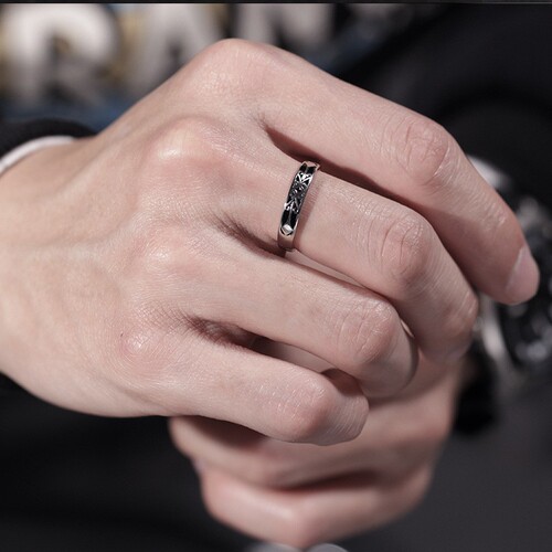 Vintage Silver Ring for Men - Handmade Silver Oxidized Solitary Ring, Creative Neutral Style Fashion Ring for Index Finger, Wholesale