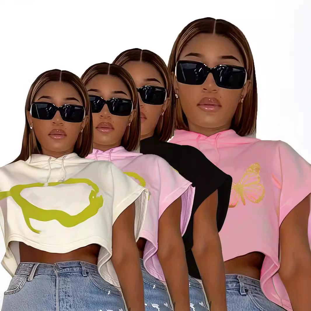 3044 новые европейские и американские повседневные женские персонализированные уличные принты, контрастные короткие свободные футболки с капюшоном