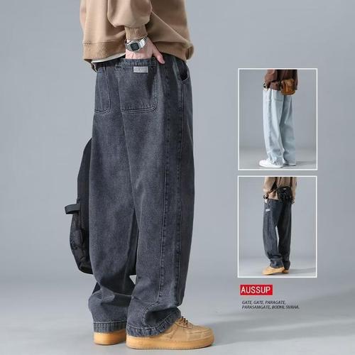 American Washed Retro Spring and Autumn Season Men's High Street Straight Leg Pants Trend Brand Plus Size Loose Wide Leg Long Pants