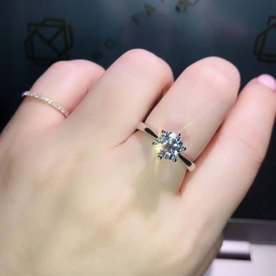 Women's Korean-style women's six-claw artificial diamond ring couple ring Open wedding ring wholesale simple ring