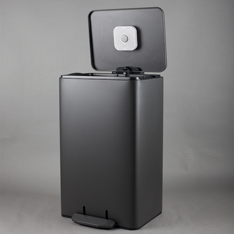 Langyi Household Stainless Steel Titanium Black Kitchen Milk Tea Shop Odor-Absorbing Trash Can 15L 21L 30L Sf Express