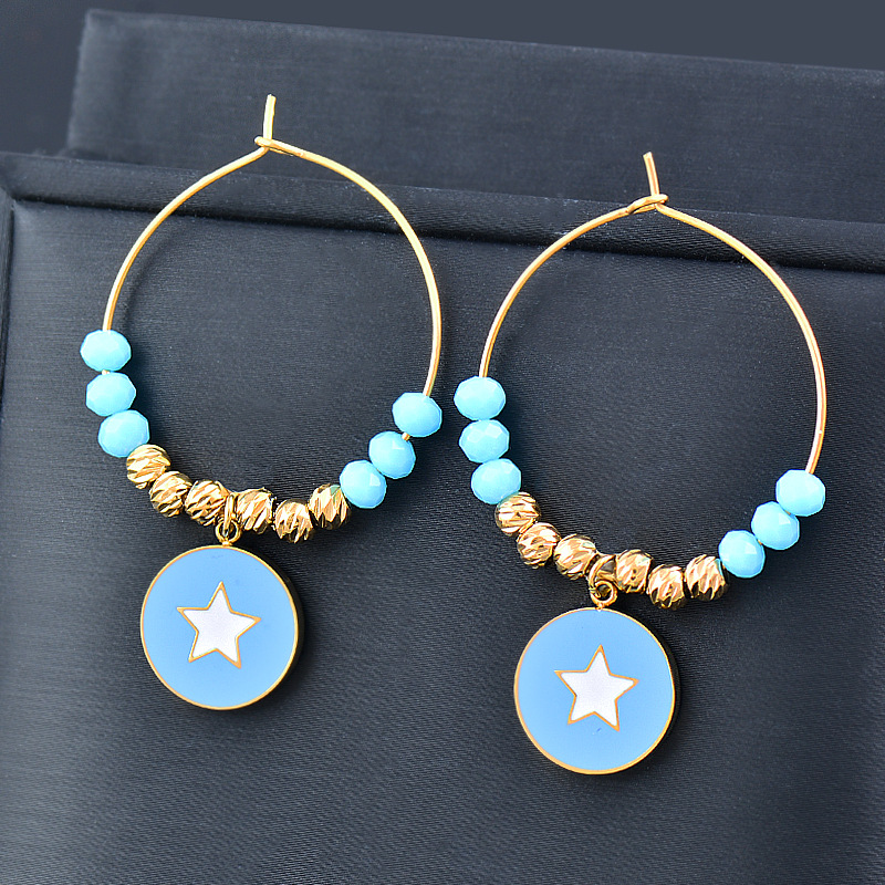 Vacation Star Artificial Crystal Titanium Steel Enamel Drop Earrings 1 Pair