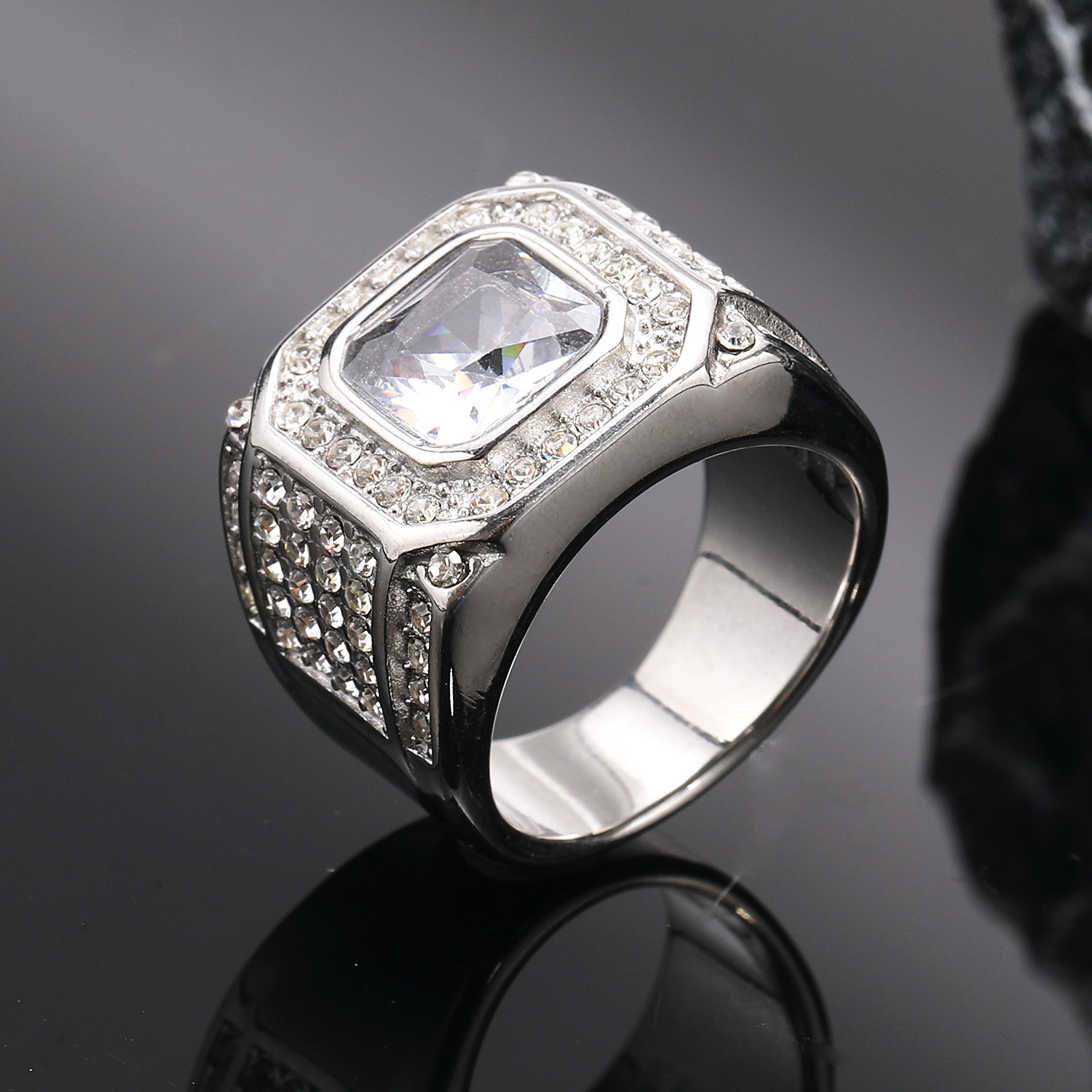 Casual Hip-Hop Geometric 304 Stainless Steel Zircon Men's Rings display picture 5