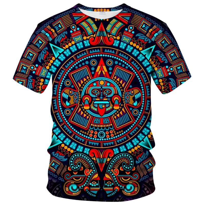 Men's Mexican T-Shirt Summer Short Sleeve T-Shirt Top Mayan Culture Theme Shirt Realistic Graphic Shirt