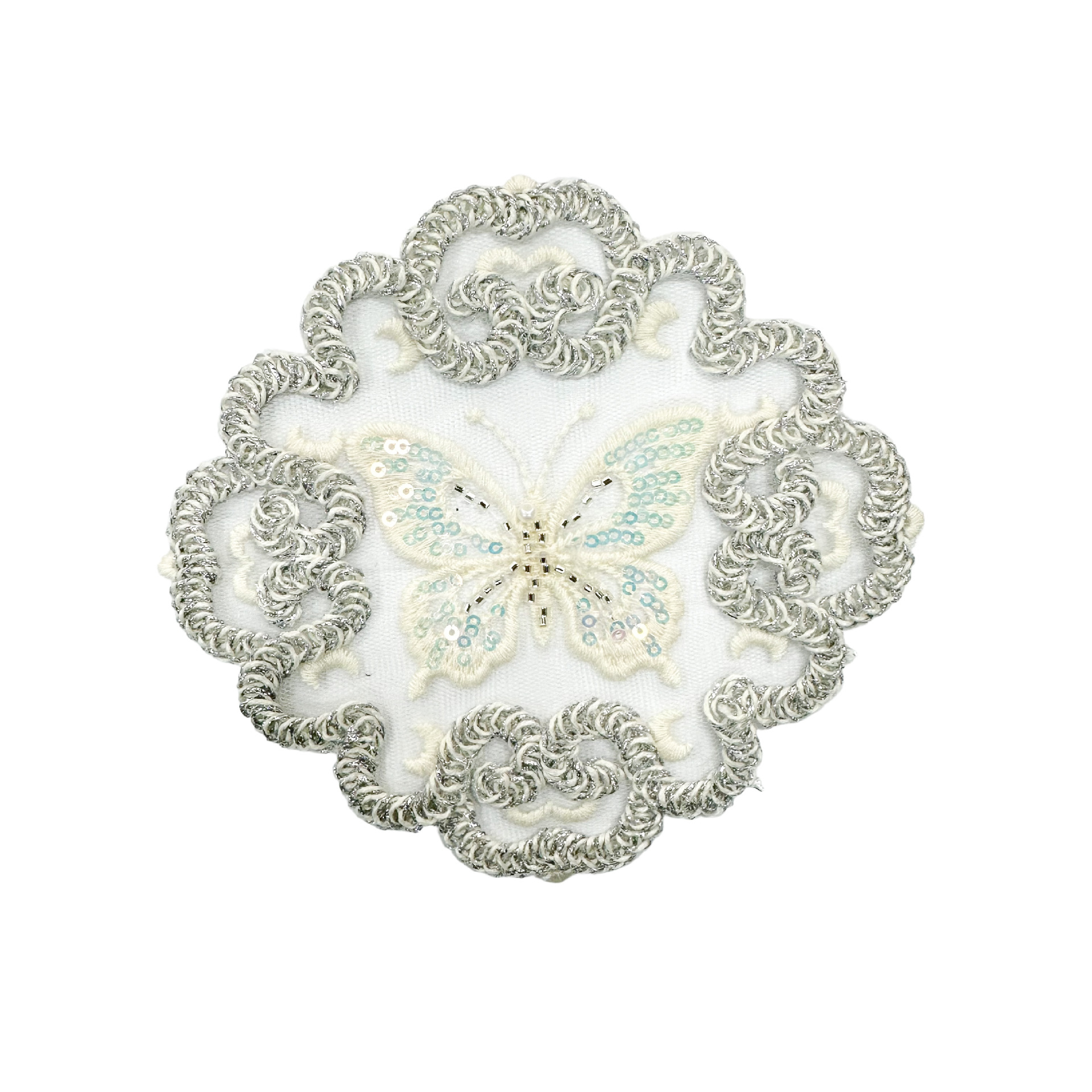 Estilo nacional fresco estilo chino redondo pegado pez mariposa grúa encaje hueco parche decoración vestido chino