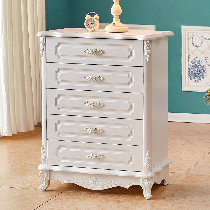 欧式五斗柜白色雕花客厅组装收纳储物柜卧室五斗橱简约现代抽屉柜