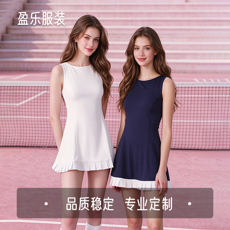 Sleeveless tennis dress for women, quick-drying, breathable, pleated, with built-in safety shorts, suitable for badminton and fitness