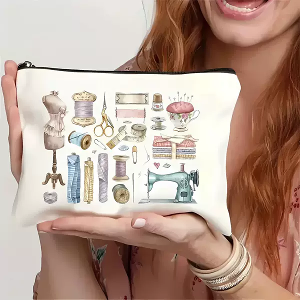 Cross-Border Hot Selling Sewing Machine Lovers Cosmetic Bag Zipper Toiletry Bag Jewelry Lipstick Storage Bag Customized According to Pictures