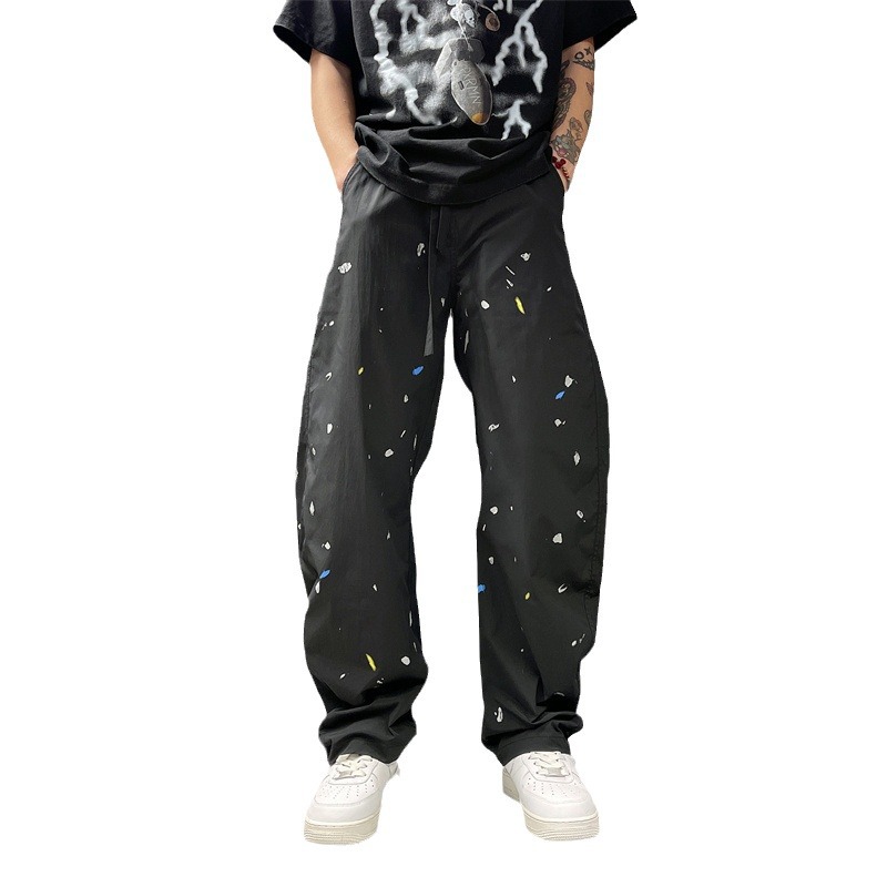 Amerikanischer Casual-Look für den Frühling, robust und schön, bemalte High-Street-Hose mit gebogenem Messer, vielseitiges Design, locker_voghion.com