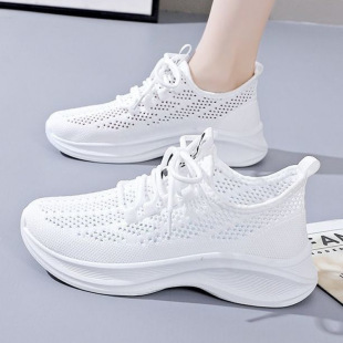 New Summer Breathable Hollow Sports Shoes Mesh Casual Lightweight Shock-Absorbing Women's Shoes Slippery Running Soft-Soled Mesh Shoes Trendy