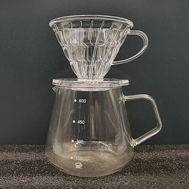 High borosilicate glass sharing pot V60 filter Cup funnel hand coffee scale transparent diamond pot factory direct supply