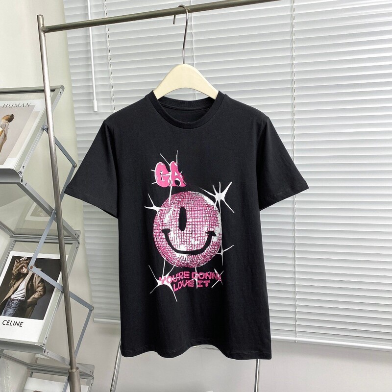 Spot 2024 New Niche Design Rainbow Smiley Face Print Round Neck Loose Women's Short-Sleeved T-Shirt