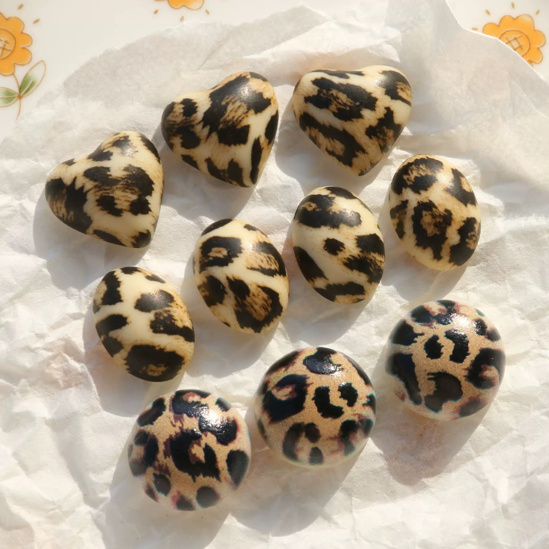 圆形椭圆桃心心形豹纹亚克力贴片配件diy手作耳环头饰手机壳材料