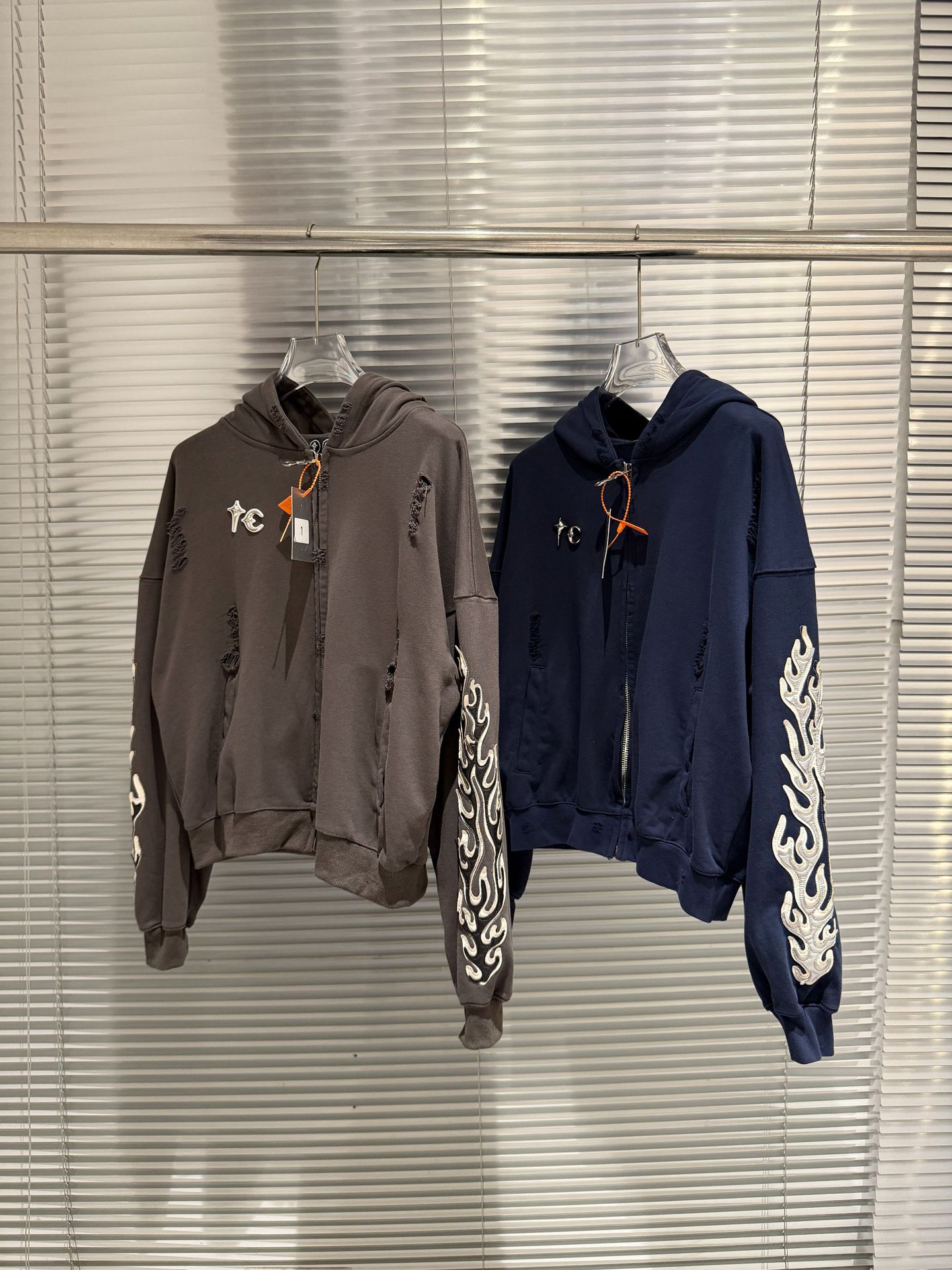 GMABCD Unisex Distressed Embroidered Zip-Up Hoodie – Relaxed Streetwear Jacket - detail 14