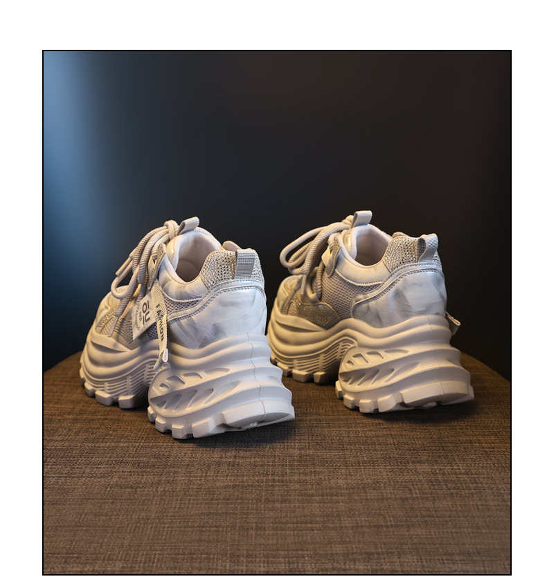Giày sneaker nữ chunky đế dày lưới thoáng khí đính đá rhinestone — màu be chi tiết 20