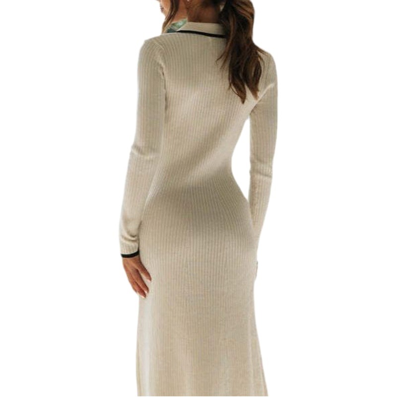 Amazon nueva moda solapa de punto MIDI vestido Delgado adelgazar elegante vaina Vestido de manga larga image 1