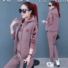 三件套女装运动服冬装新款加绒加厚连帽卫衣女时尚休闲保暖套装潮