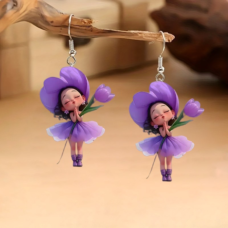 Original design Purple Flower Fairy 2D Acrylic Earrings Cute…