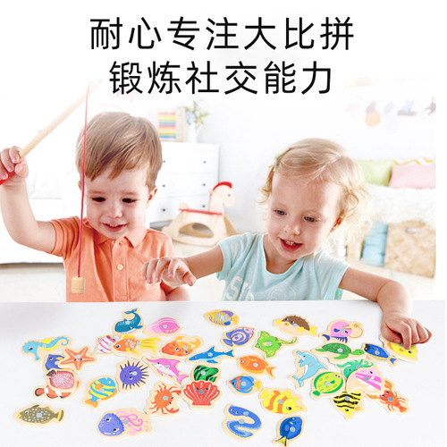 Wooden toddler fishing toys educational early education factory price wholesale 3-6 years old cross-border magnetic boys and girls animals