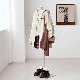 【樱桃甜心】中长款韩系连帽系扣百搭小个子羊毛大衣外套FS10