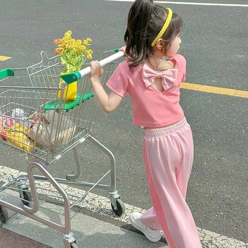 Girls Summer Suit Set  New Children's Wear Internet Celebrity Fashionable Children's Fashionable Wide Leg Pants Summer Two-Piece Set
