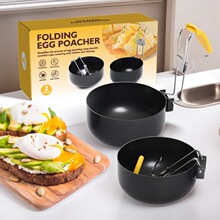 家用不粘防烫圆形蒸蛋器可折叠挂耳式水波蛋模具溏心荷包蛋煮蛋勺