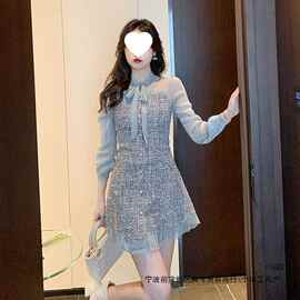 小香风蝴蝶结系带连衣裙女早秋2026新款温柔风小个子洋气减龄短裙