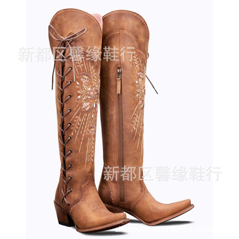 2023欧米のクロスボーダー中と先の刺繍の側のファスナーの高い筒と膝の女性の靴の皮の靴の35-46大きいサイズのx 504|undefined