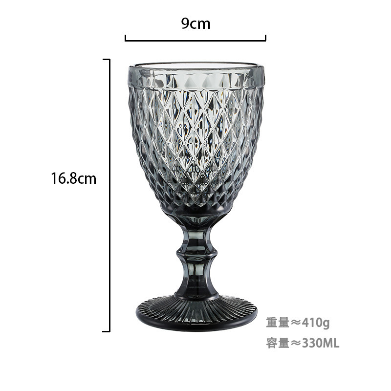 Gran por mayor transfronterizo vasos de vino en relieve europeos tazas de vidrio de colores tazas de bebida de jugo de frutas espesadas tazas de leche de boda tazas de pies altos