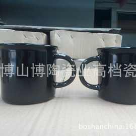 2017仿陶瓷缸造型双手陶瓷杯黑色马克杯