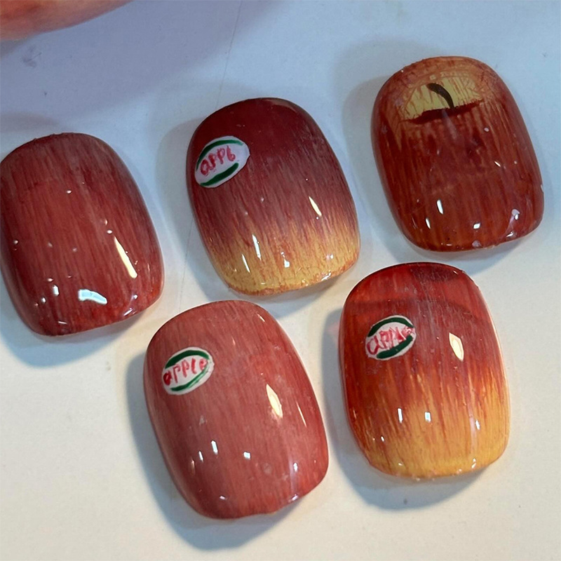 European and American Trendy Wearable Nails Ins Style Red Apple Fake Nails Short Square Removable Nails Cross-Border Wholesale