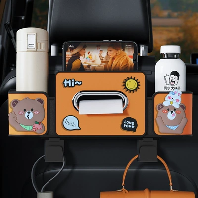 Storage Box Hook, In-Car Tissue: Car cup holder/beverage holder - orange-cute-bear-4th-generation-seat-storage-box