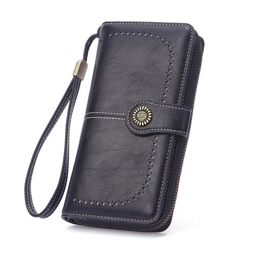 European and American Oil-Wax Leather Women's Wallet, Retro Leather Purse, European and American Style, Large-Capacity Long-Shape Coin Purse