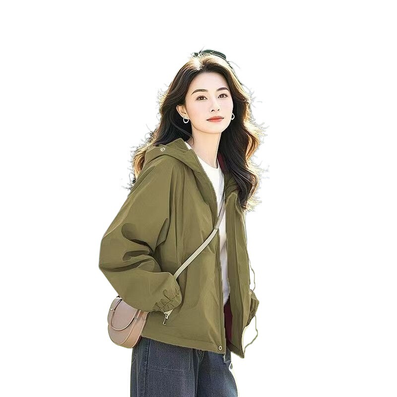 2025春装爆款独特连帽冲锋衣宽松外套女春秋百搭通勤休闲小众夹克|undefined