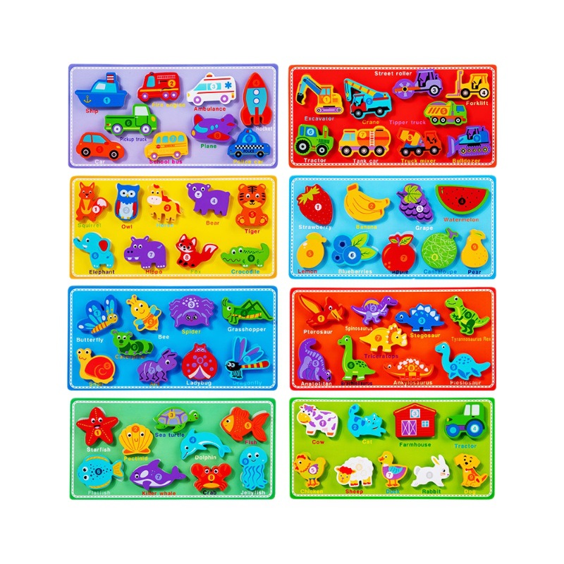 Iluminación para niños, números de madera, animales, tráfico, color, cognición, desgarro, rompecabezas tridimensional, rompecabezas, educación temprana, juguetes educativos