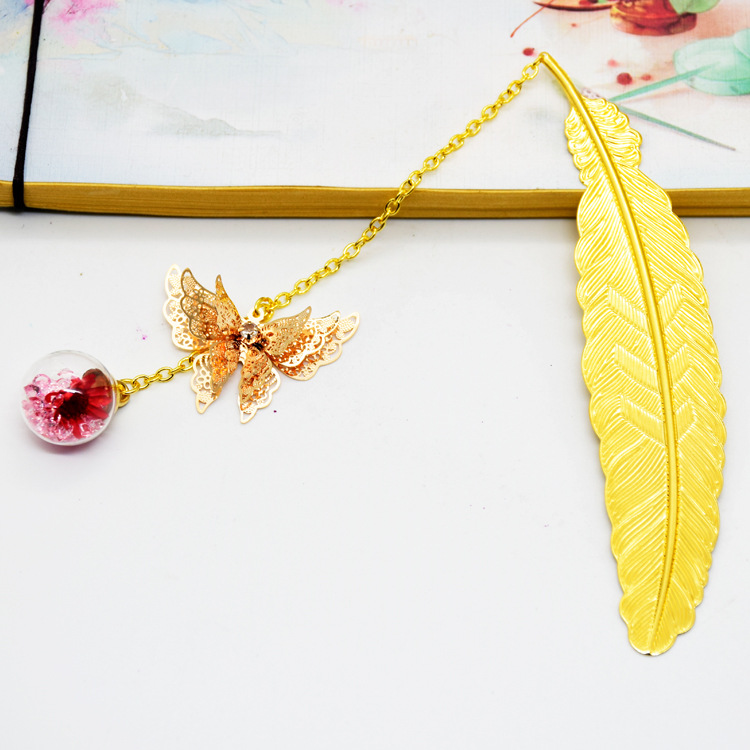 Estilo chino clásico metal pluma marcador lindo material de latón mariposa flor eterna papelería creativa regalo al por mayor