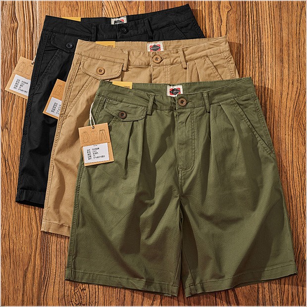 2025 Summer New Straight Casual Versatile Shorts Men Loose Japanese Retro Multi-Pocket Cargo Knee-Length Shorts Men