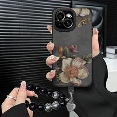レトロな花のレトロな皮質はリンゴの13の携帯電話のケースを適用して毛皮の柔らかいカバーをひっくり返します。