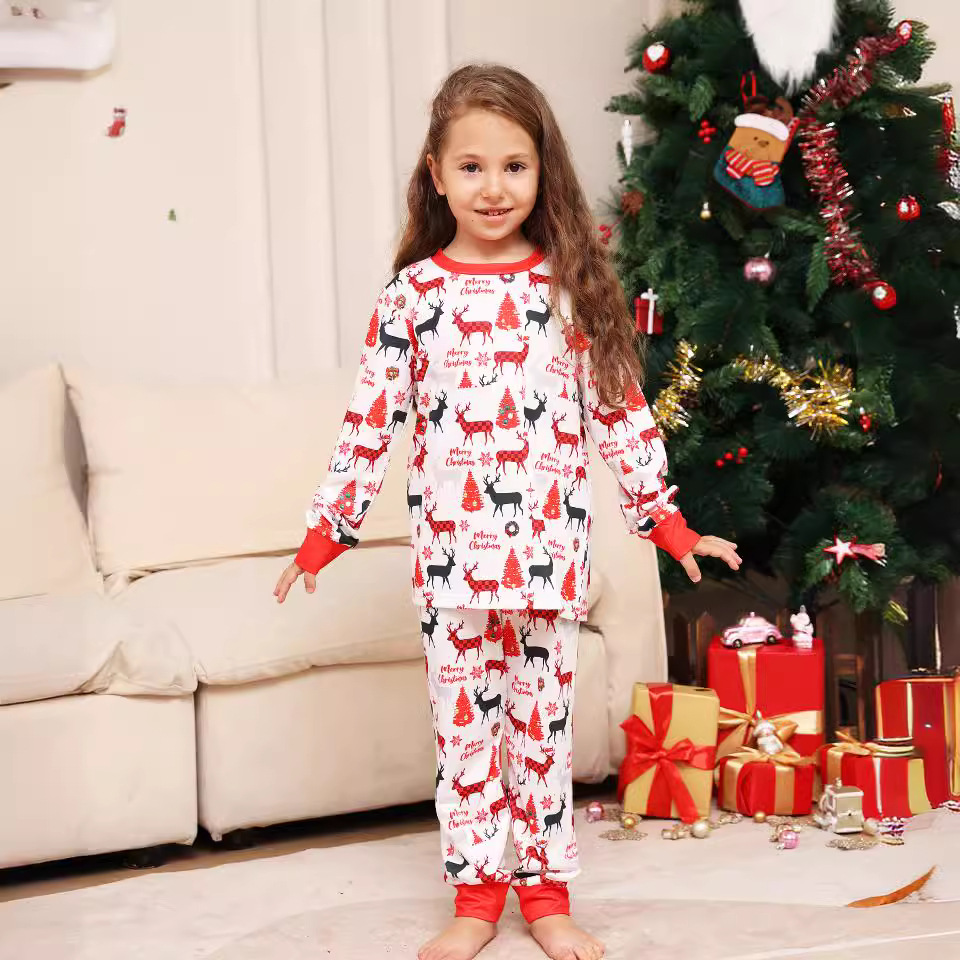 Christmas Alphabet cartoon Deer Christmas family dress printed home dress pajamas_voghion.com
